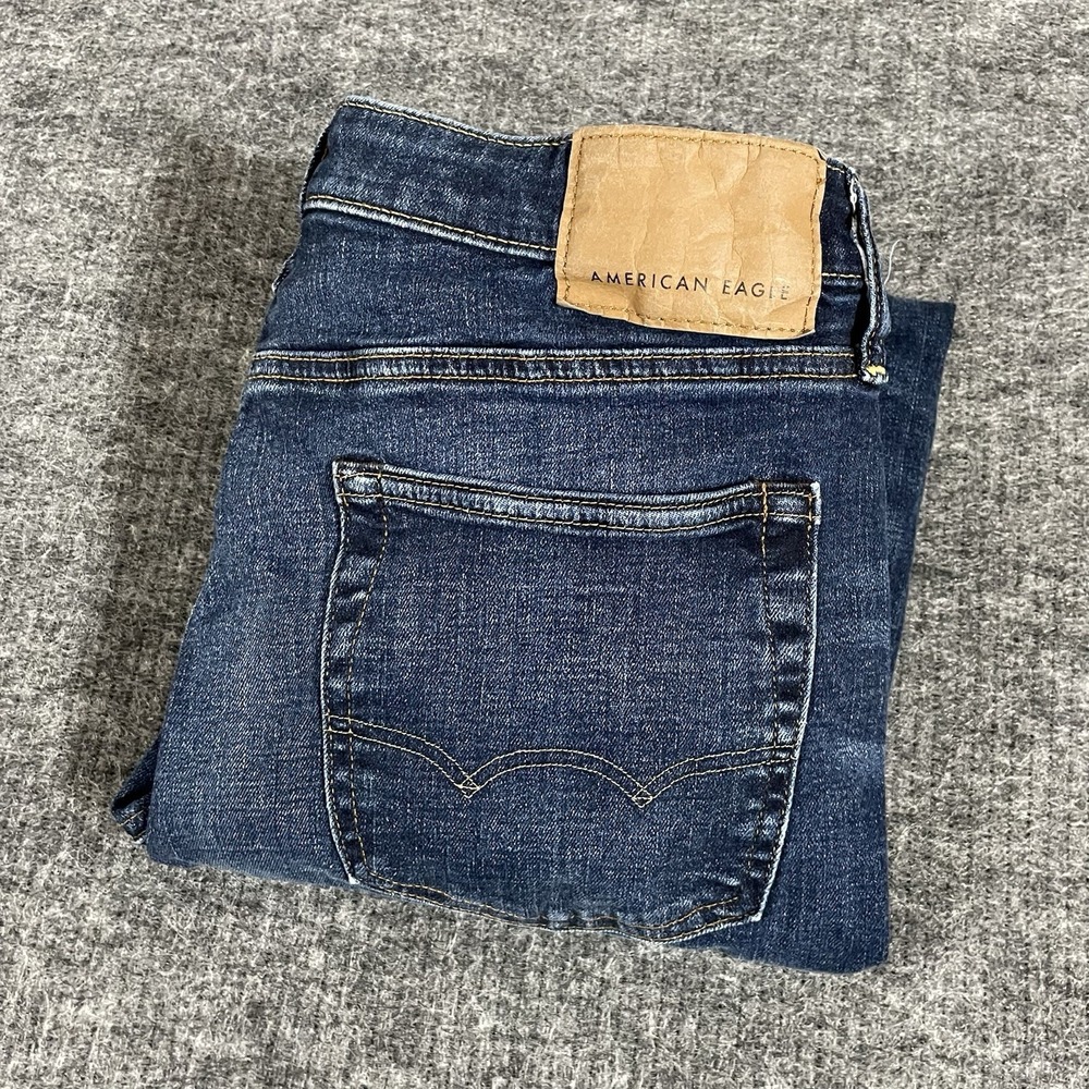 American Eagle Men's Size 31x32 Original Straight Blue Denim Jeans Stretch - Picture 1 of 11